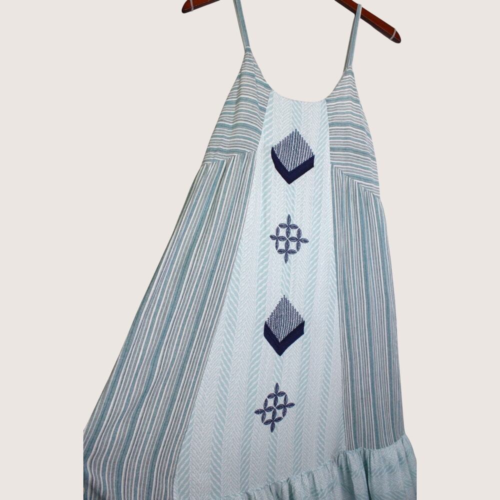 Embroidered Tiered Cover-up Maxi Dress Boho Sundress Seafoam Green & Blue Large - Picture 2 of 12